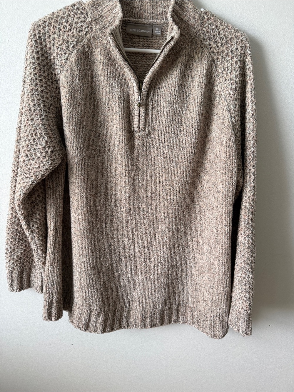 croft & barrow Men's Zip-Neck Textured Taupe Sweater Size XL
